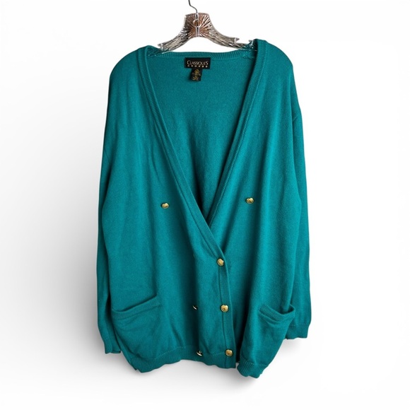 Classiques Entier Sweaters - Teal Merino Wool Gold Button Cardigan